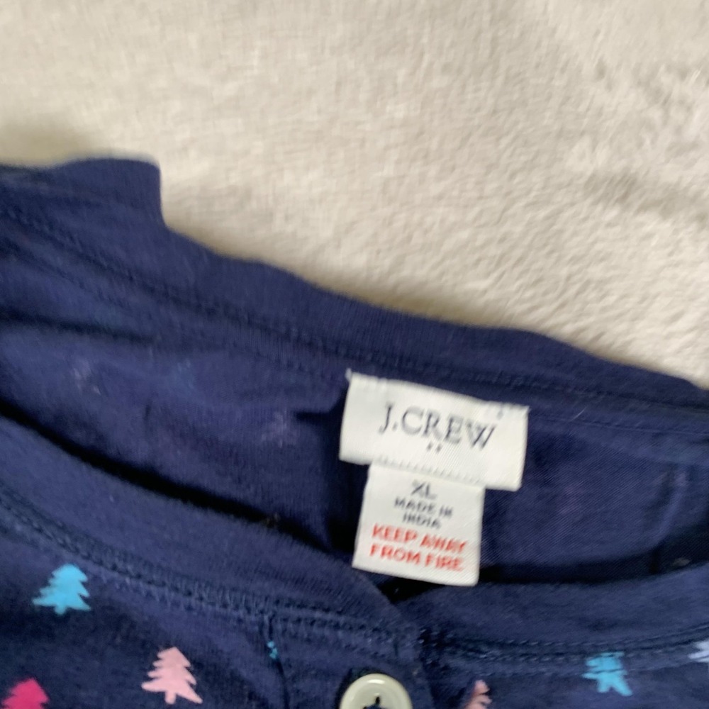J.Crew Pajama Set Womens XL Blue‎ Christmas Tree Print Henley Top Joggers Cotton - Picture 3 of 16
